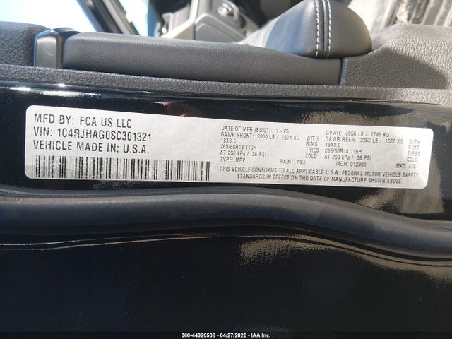 Aukcja sprzedaży 2025 Jeep Grand Cherokee Altitude X 4x4, vin: 1C4RJHAG0SC301321, numer aukcji: 44920508
