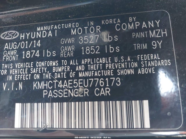 Hyundai ACCENT GLS 2014 KMHCT4AE5EU776173 Image 9