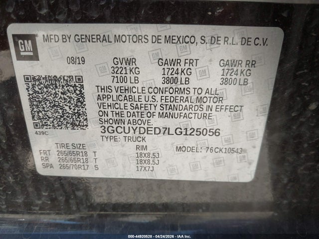 3GCUYDED7LG125056 Chevrolet Silverado 1500