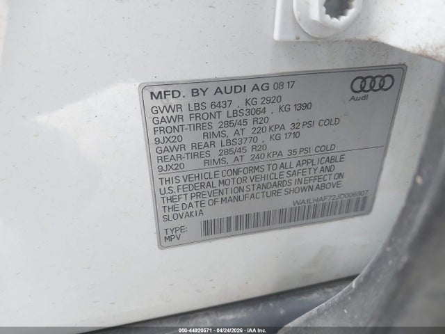 Audi Q7 2.0t Premium 2018 WA1LHAF72JD006807 Image 9