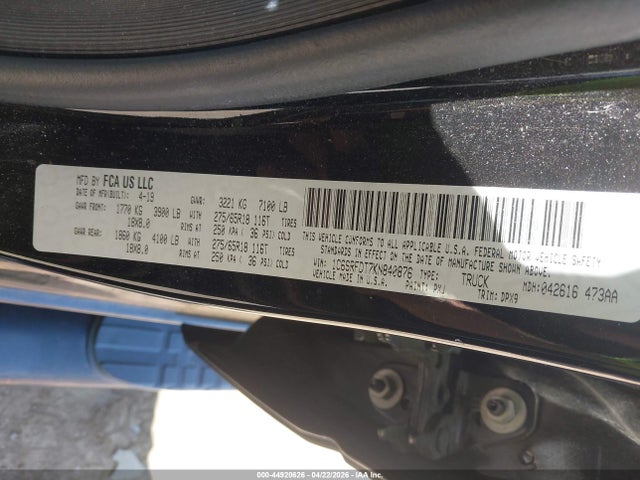 44920626 :رقم المزاد ، 1C6SRFDT7KN840876 vin ، 2019 Ram 1500 Laramie  4x4 6'4 Box مزاد بيع