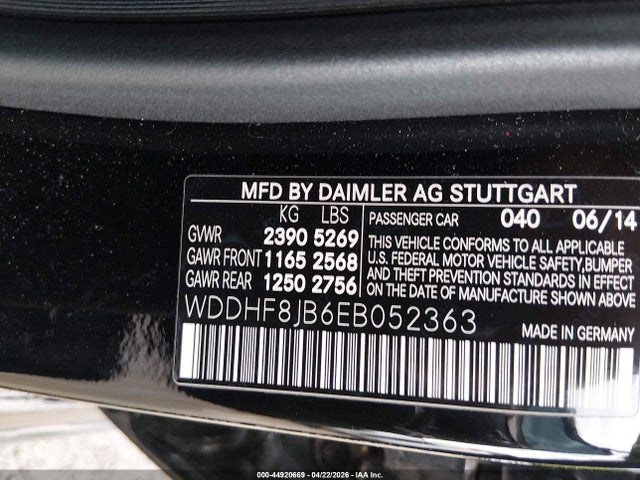 44920669 :رقم المزاد ، WDDHF8JB6EB052363 vin ، 2014 Mercedes-benz E 350 4matic مزاد بيع