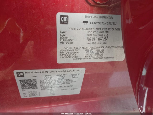 3GCUYGET1MG362877 Chevrolet Silverado 1500 4wd Short Bed Ltz