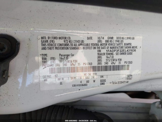 Ford FOCUS SE 2014 1FADP3F22EL431636 Image 9