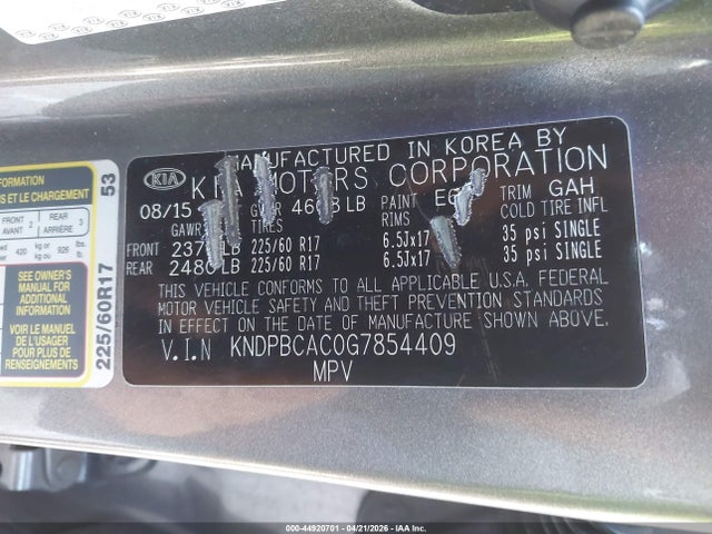 Продажа на аукционе авто 2016 Kia Sportage Lx, vin: KNDPBCAC0G7854409, номер лота: 44920701