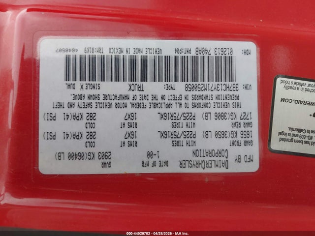 Продаж на аукціоні авто 2001 Dodge Ram 1500 St, vin: 3B7HC13Y71M250058, номер лоту: 44920702