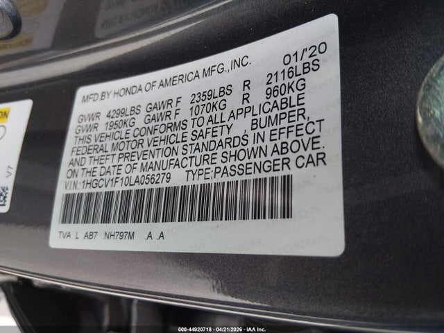 1HGCV1F10LA056279 Honda ACCORD LX
