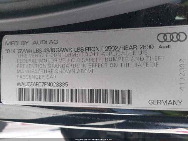Продаж на аукціоні авто 2015 Audi A6 2.0t Premium, vin: WAUCFAFC7FN023335, номер лоту: 44920719