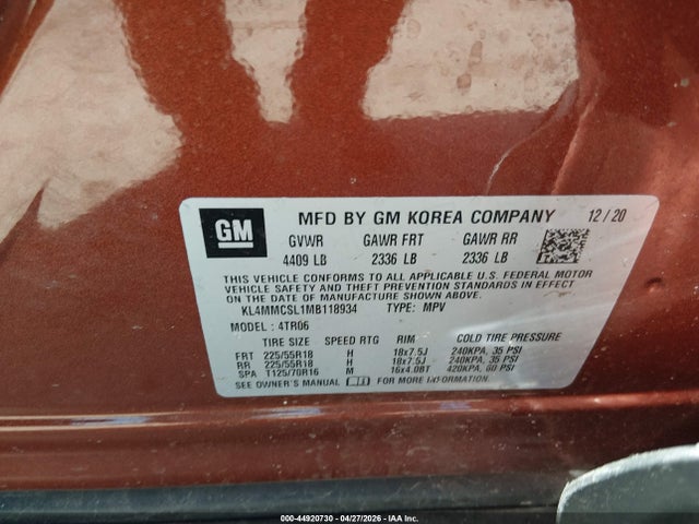 Aukcja sprzedaży 2021 Buick Encore Gx Awd Preferred, vin: KL4MMCSL1MB118934, numer aukcji: 44920730