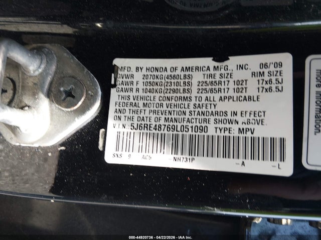 Продажа на аукционе авто 2009 Honda Cr-v Ex-l, vin: 5J6RE48769L051090, номер лота: 44920736