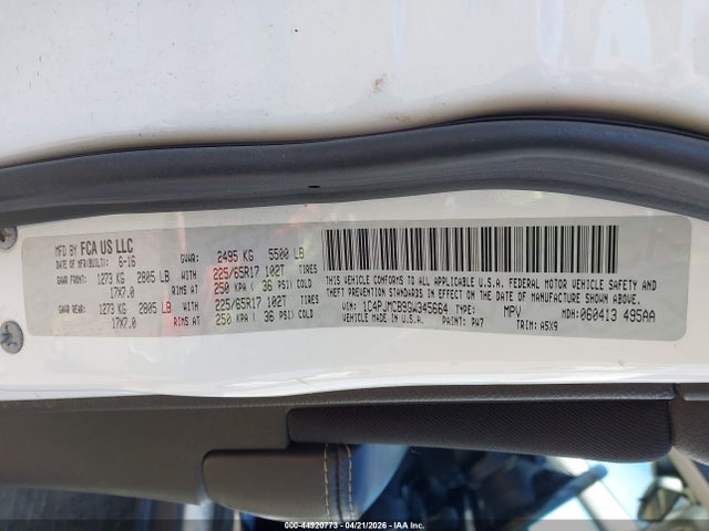 44920773 :رقم المزاد ، 1C4PJMCB9GW345664 vin ، 2016 Jeep Cherokee Latitude مزاد بيع