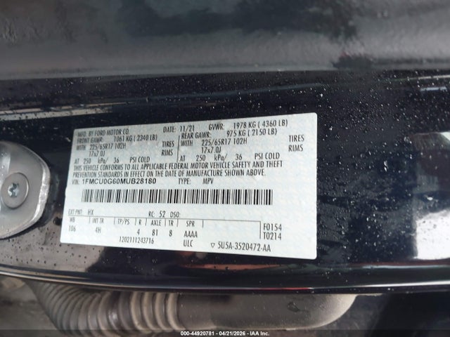 Ford ESCAPE SE 2021 1FMCU0G60MUB28180 Image 9
