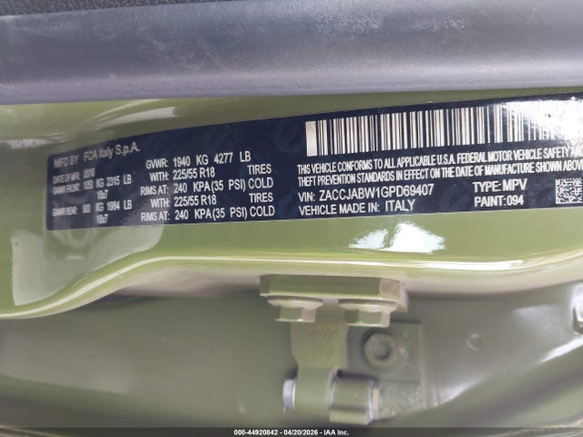 Продажа на аукционе авто 2016 Jeep Renegade 75th Anniversary, vin: ZACCJABW1GPD69407, номер лота: 44920842