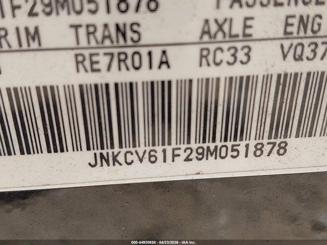 44920850 :رقم المزاد ، JNKCV61F29M051878 vin ، 2009 Infiniti G37x مزاد بيع