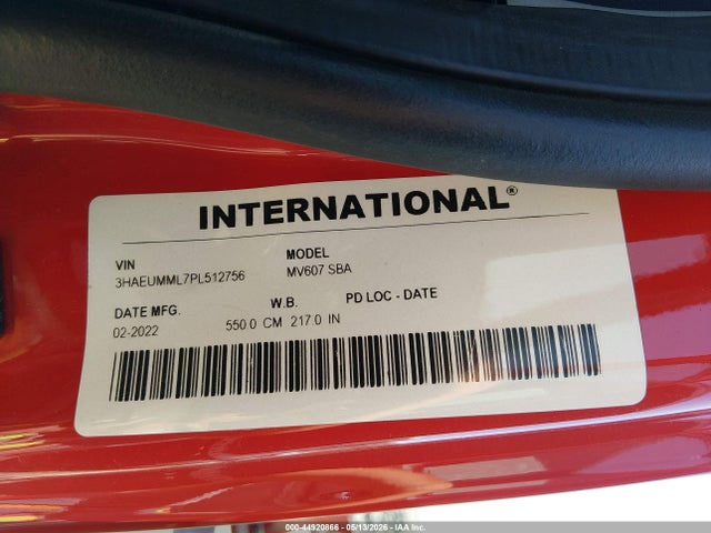 44920866 :رقم المزاد ، 3HAEUMML7PL512756 vin ، 2023 International Mv مزاد بيع