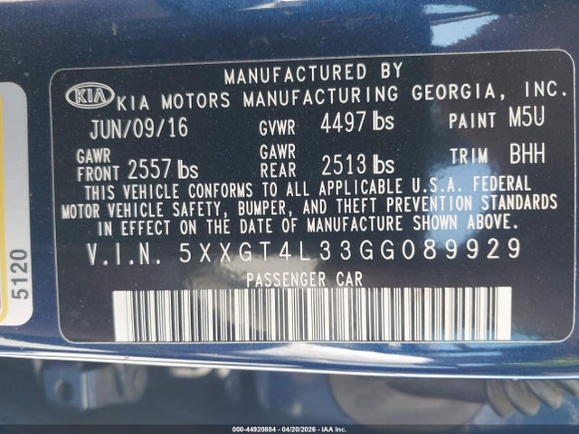 KIA Optima Lx 2016 5XXGT4L33GG089929 Image 9