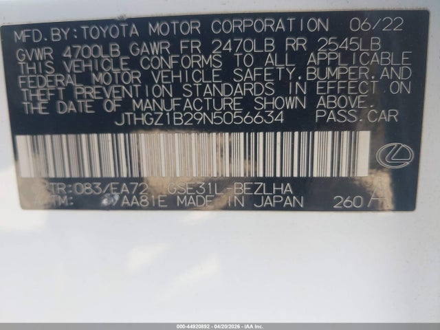 JTHGZ1B29N5056634 Lexus Is 350 F Sport