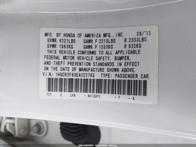 Honda Accord Ex-l 2014 1HGCR2F8XEA022795 Image 9
