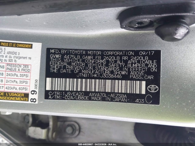 JTNB11HK1J3038446 Toyota CAMRY SE