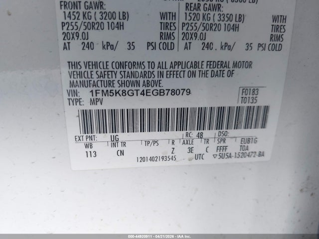 1FM5K8GT4EGB78079 Ford EXPLORER SPORT