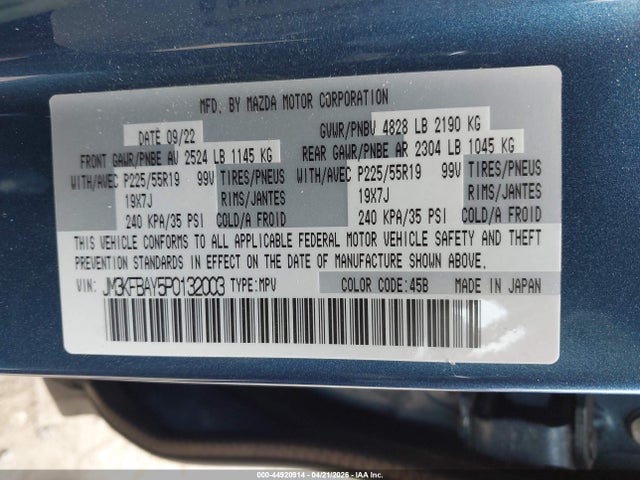 Aukcja sprzedaży 2023 Mazda Cx-5 2.5 Turbo, vin: JM3KFBAY5P0132003, numer aukcji: 44920914