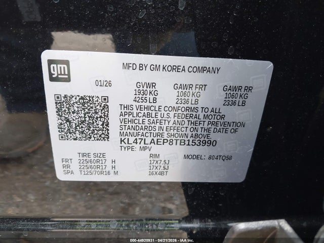 Aukcja sprzedaży 2026 Buick Envista Preferred Fwd, vin: KL47LAEP8TB153990, numer aukcji: 44920931