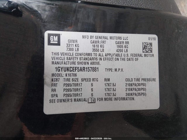 2010 Cadillac Escalade Premium მანქანა იყიდება აუქციონზე, vin: 1GYUKCEF5AR157881, აუქციონის ნომერი: 44920932