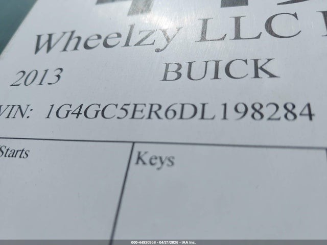 Aukcja sprzedaży 2013 Buick Lacrosse Leather Group, vin: 1G4GC5ER6DF198284, numer aukcji: 44920938