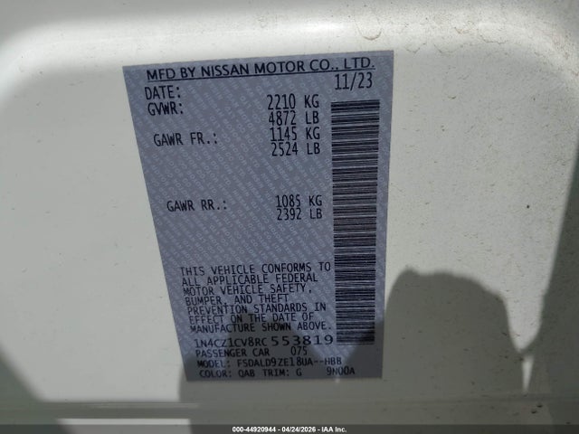 Aukcja sprzedaży 2024 Nissan Leaf Sv Plus, vin: 1N4CZ1CV8RC553819, numer aukcji: 44920944