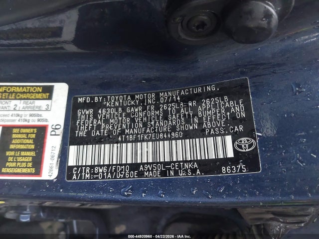 Продаж на аукціоні авто 2014 Toyota Camry Le, vin: 4T1BF1FK7EU844960, номер лоту: 44920960