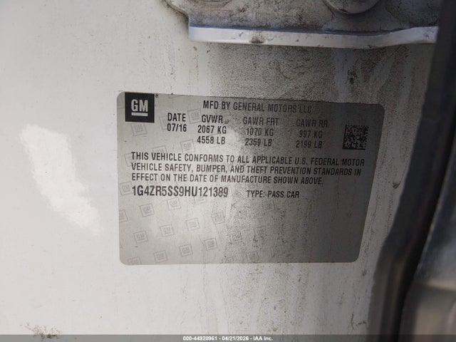 2017 Buick Lacrosse Premium მანქანა იყიდება აუქციონზე, vin: 1G4ZR5SS9HU121389, აუქციონის ნომერი: 44920961