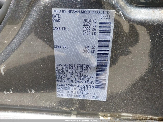 1N4AL4CV9PN425598 Nissan Altima Sr Vc-turbo Fwd