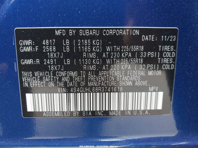 44921018 :رقم المزاد ، 4S4GUHL68R3741618 vin ، 2024 Subaru Crosstrek Limited مزاد بيع