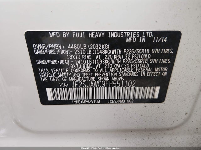 Subaru Forester 2.5i Touring 2015 JF2SJAWC9FH551102 Image 9