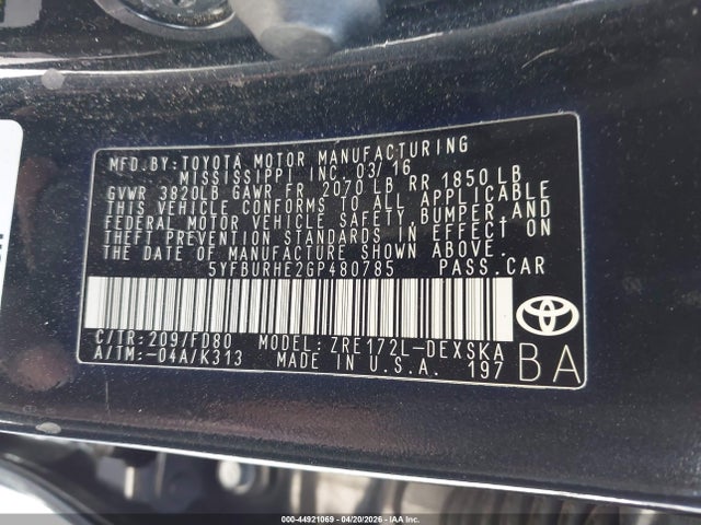 Toyota Corolla S Plus 2016 5YFBURHE2GP480785 Image 9