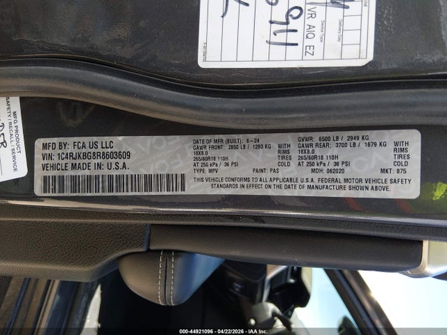 2024 Jeep Grand Cherokee L Limited 4x4 მანქანა იყიდება აუქციონზე, vin: 1C4RJKBG8R8603609, აუქციონის ნომერი: 44921096