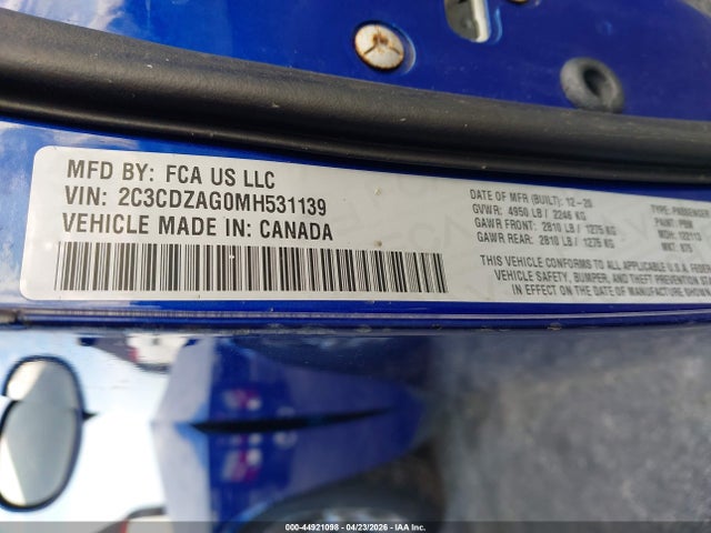 2021 Dodge Challenger Sxt მანქანა იყიდება აუქციონზე, vin: 2C3CDZAG0MH531139, აუქციონის ნომერი: 44921098