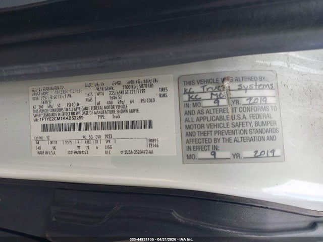 Aukcja sprzedaży 2019 Ford Transit-150, vin: 1FTYE2CM1KKB52259, numer aukcji: 44921105