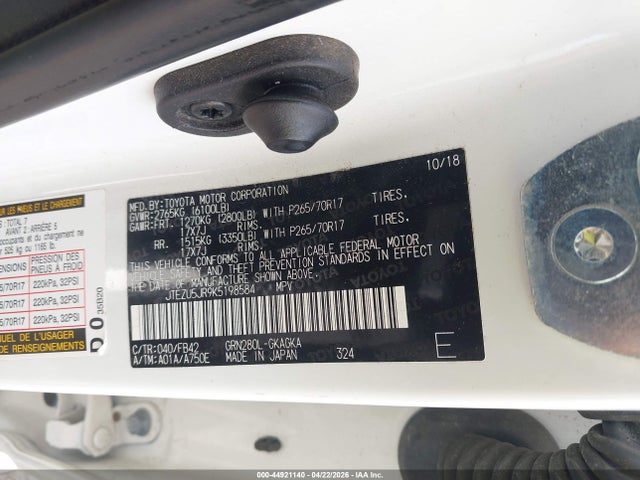 Aukcja sprzedaży 2019 Toyota 4runner Sr5, vin: JTEZU5JR9K5198584, numer aukcji: 44921140