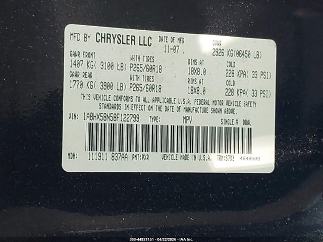 Aukcja sprzedaży 2008 Chrysler Aspen Limited, vin: 1A8HX58N58F122799, numer aukcji: 44921151