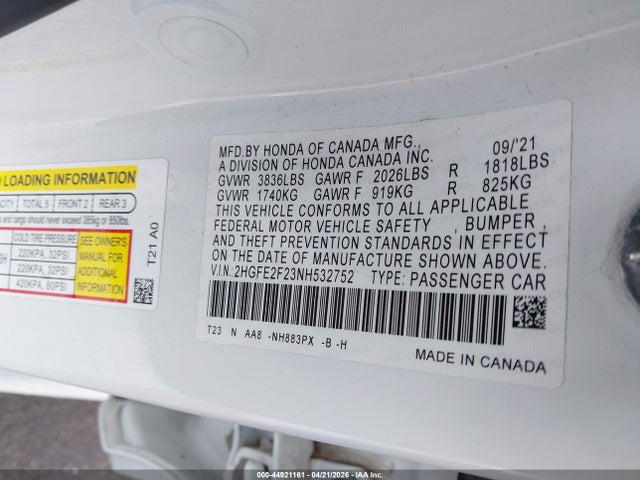 2HGFE2F23NH532752 Honda Civic Lx