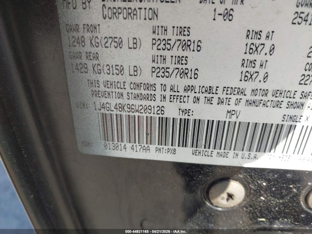 44921165 :رقم المزاد ، 1J4GL48K96W209126 vin ، 2006 Jeep Liberty Sport مزاد بيع