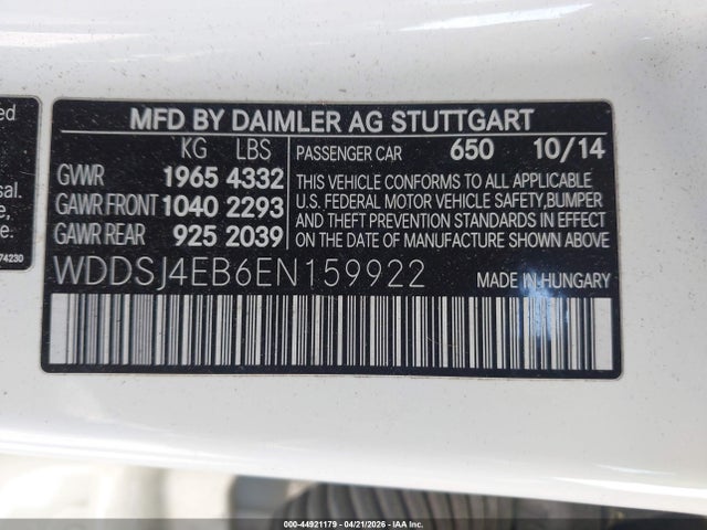 Продаж на аукціоні авто 2014 Mercedes-benz Cla 250, vin: WDDSJ4EB6EN159922, номер лоту: 44921179