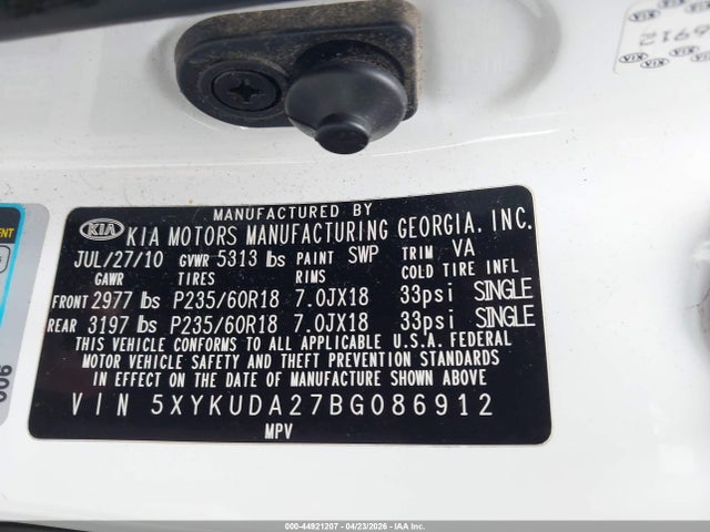 Aukcja sprzedaży 2011 Kia Sorento Ex V6, vin: 5XYKUDA27BG086912, numer aukcji: 44921207
