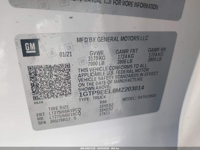 Продажа на аукционе авто 2021 Gmc Sierra 1500 4wd  Short Box At4, vin: 1GTP9EEL8MZ203014, номер лота: 44921229
