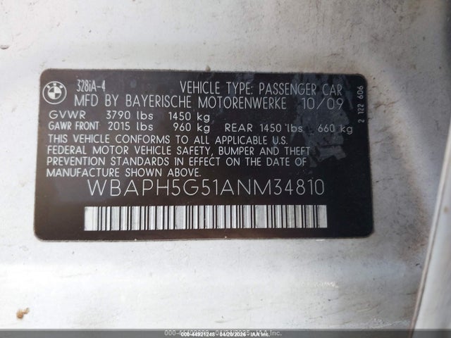 44921248 :رقم المزاد ، WBAPH5G51ANM34810 vin ، 2010 Bmw 328i مزاد بيع