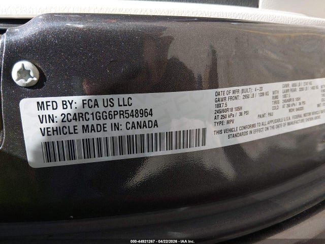 Aukcja sprzedaży 2023 Chrysler Pacifica Limited, vin: 2C4RC1GG6PR548964, numer aukcji: 44921267