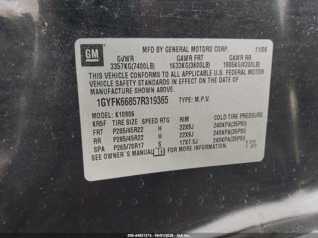 Продаж на аукціоні авто 2007 Cadillac Escalade Esv Standard, vin: 1GYFK66857R319365, номер лоту: 44921274