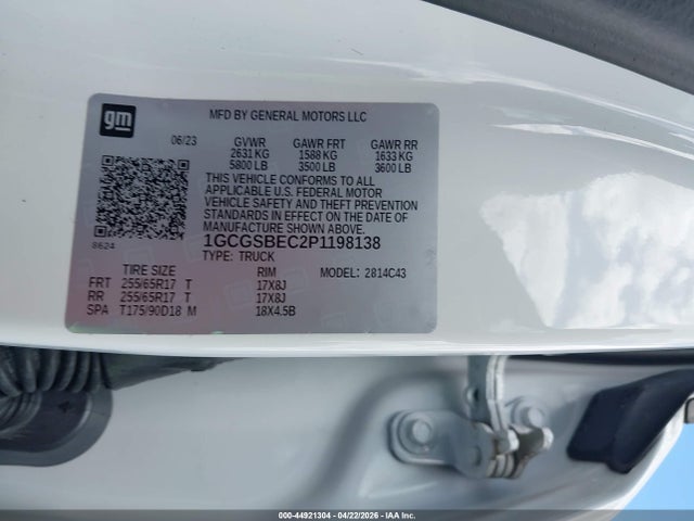 44921304 :رقم المزاد ، 1GCGSBEC2P1198138 vin ، 2023 Chevrolet Colorado 2wd  Short Box Wt مزاد بيع