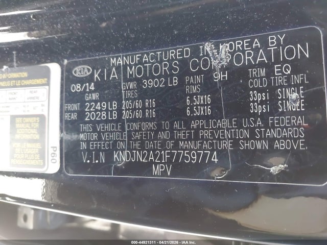 Продаж на аукціоні авто 2015 Kia Soul, vin: KNDJN2A21F7759774, номер лоту: 44921311